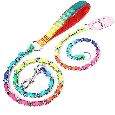 

Colorful wholesale durable outdoor nylon iron choke chain pet collars and leash set dog leash collar suit