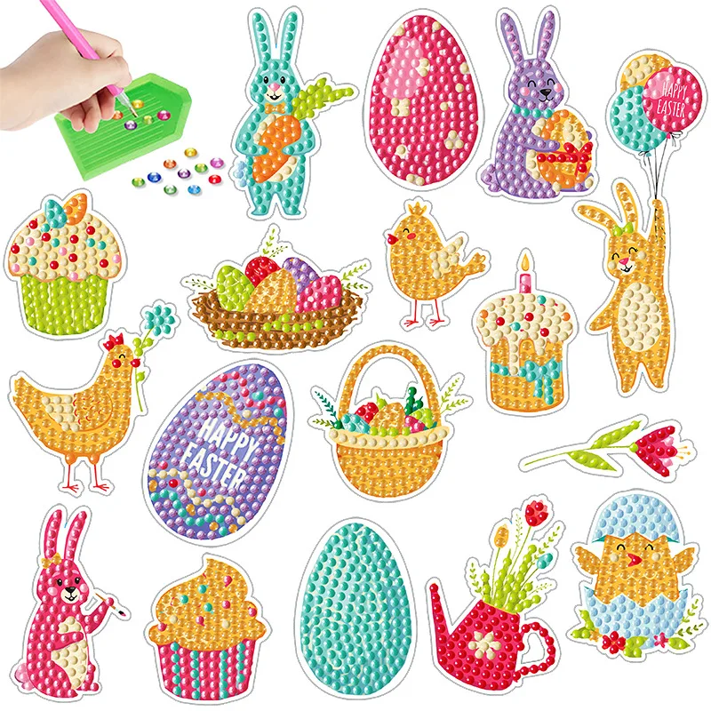 

Easter DIY Diamond Painting Sticker 5D Children Gift Cartoon Animal Rabbit Eggs Mosaic Art Stickers Kit Handmade Crafts for Kids