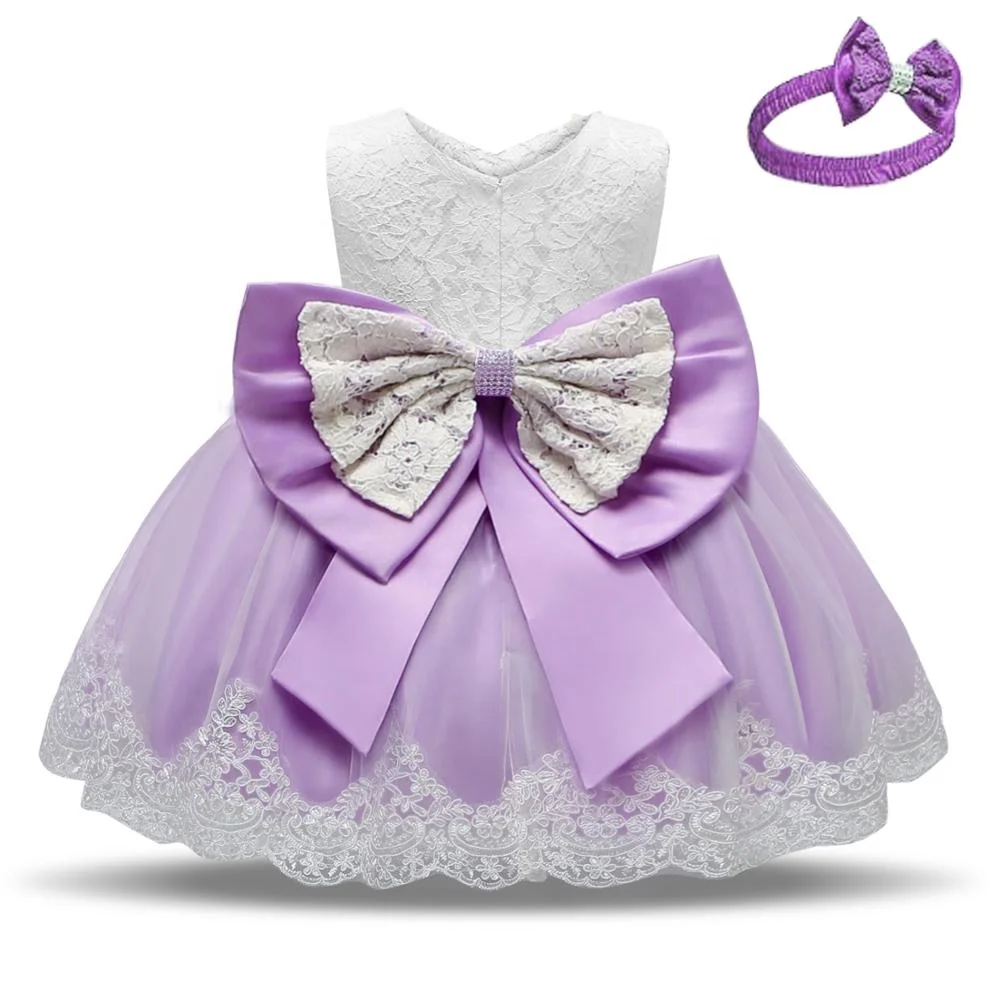 

Baby Dress, Bowknot Flower Dresses Lace Pageant Party Wedding Flower Girl Tutu Gown, Pink/white/purple/red/modena