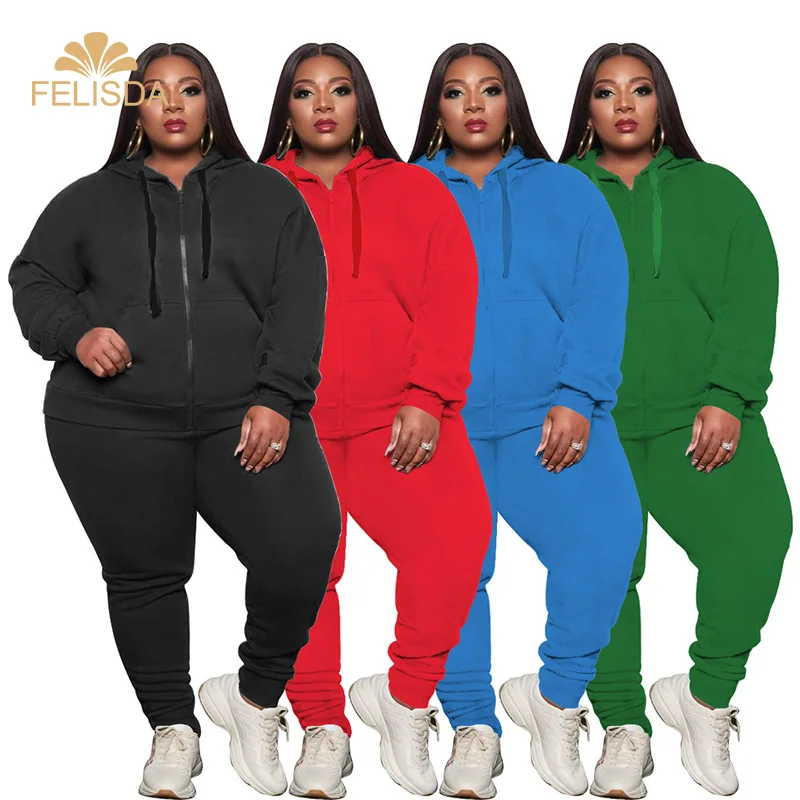 

2021 New Arrivals Women Plus Size Tracksuits Hoodies Big Girl Clothes Long Sleeve Zipper Casual Sportswear Outfits Sweatsuit