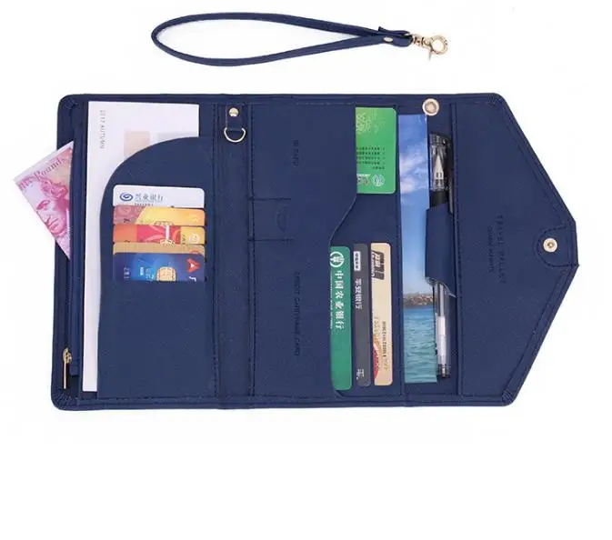 

Hot selling Rfid blocking leather travel wallet multi function organizer bag travel passport cover card holder, Navy/pink/black/brown/orange/red/turquoise/green