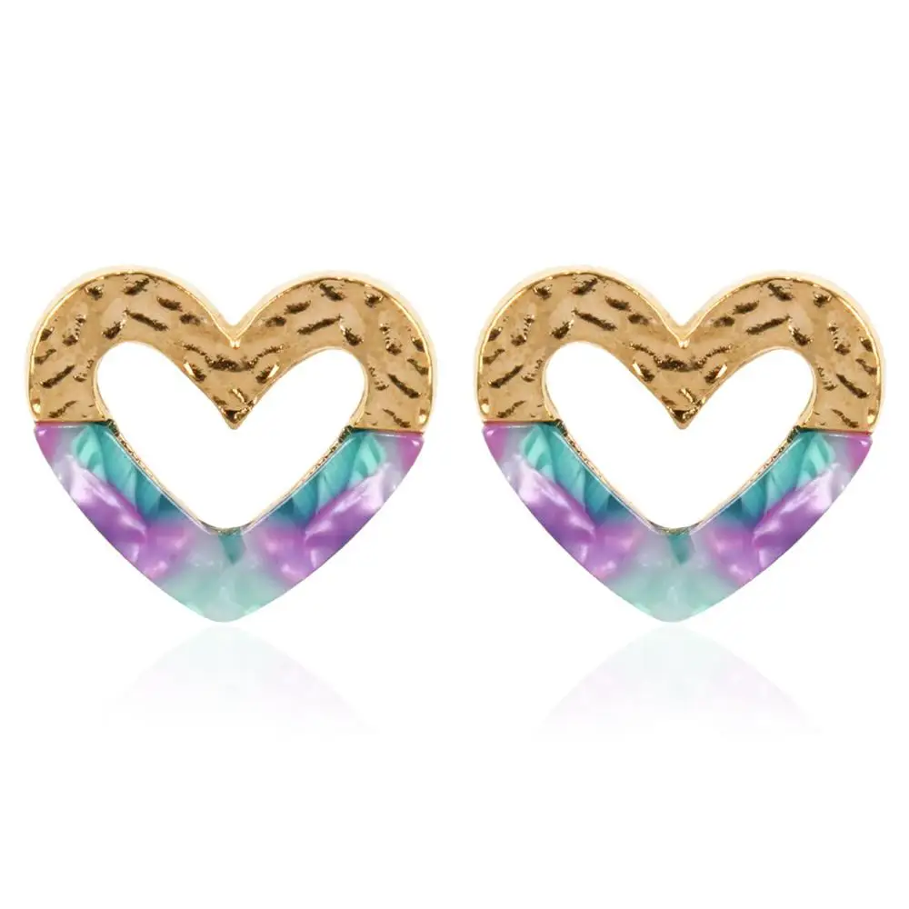 

New Minimalist Gold Plating Heart Stud Earrings Multicolor Resin Acrylic Acetate Heart Stud Earrings For Girls Gifts