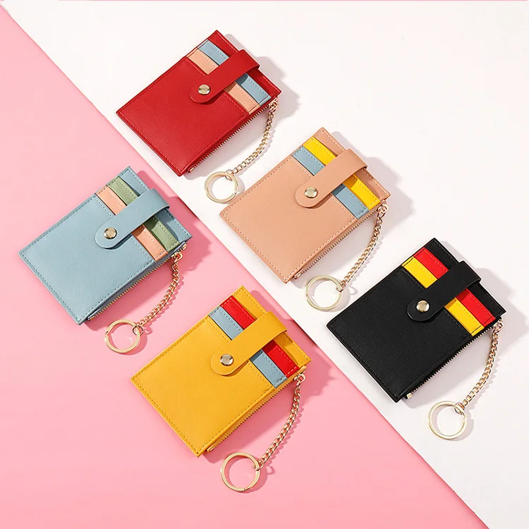 

AZB0301 Newest Vegan Pu Leather Color Block Women Purse Wallets Lovely Girls Card Slots Wallets RFID Card Holders, Black, red, customized