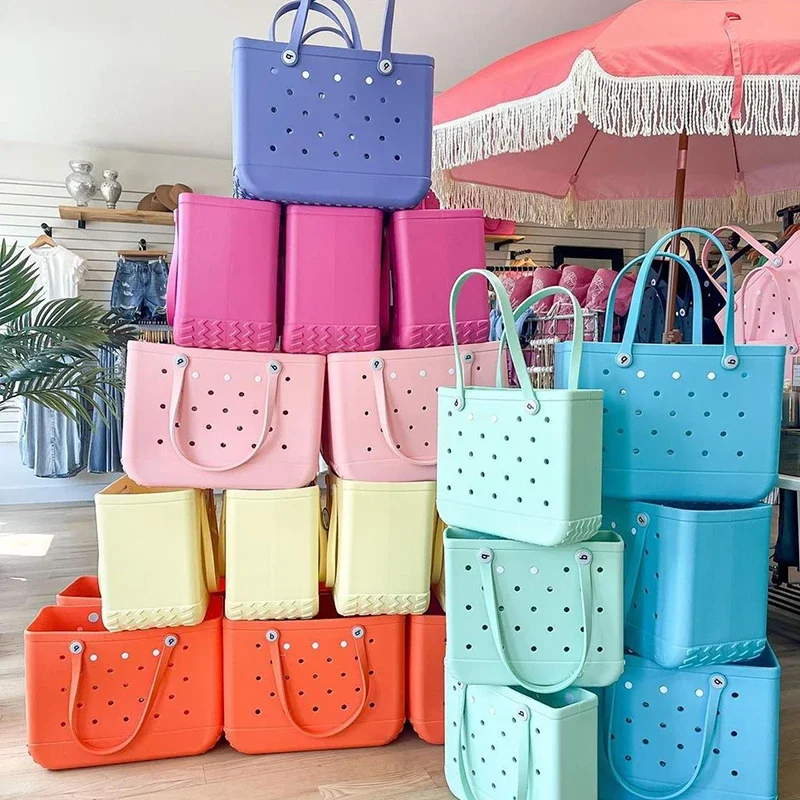 

Hot Factory Wholesale Fashion Beach Waterproof Eva Silicone Summer Rubber Handbags Custom Logo EVA Bag Small Bog g Baby