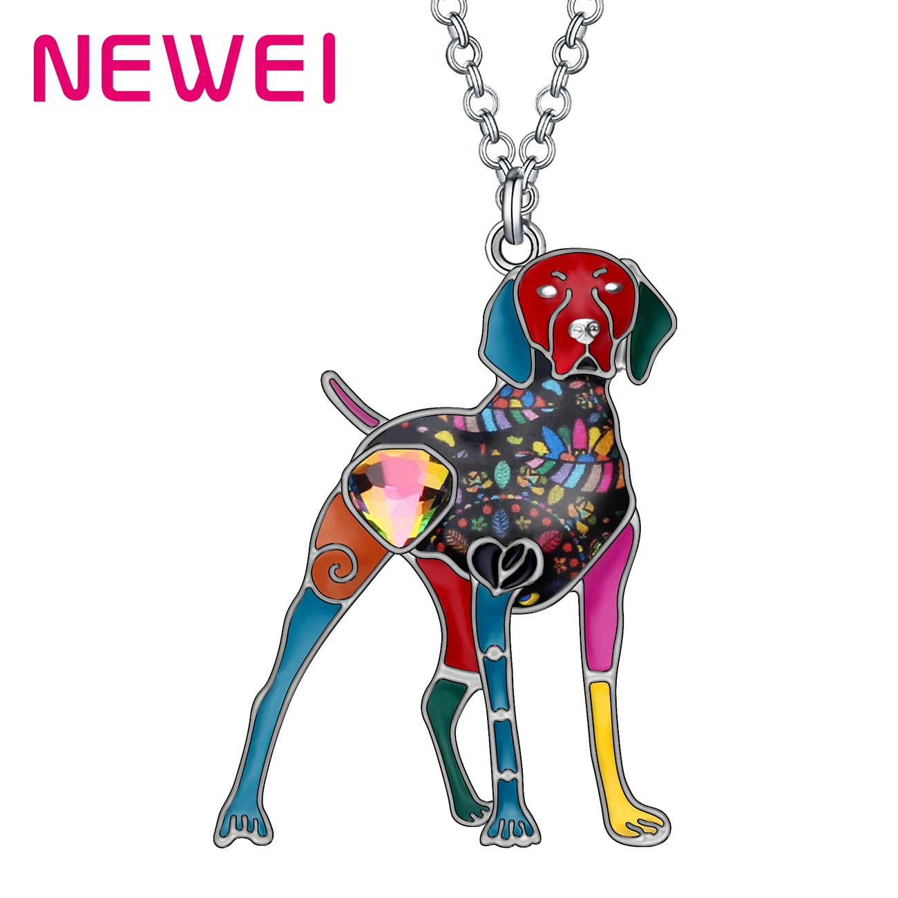 

Enamel Alloy Rhinestone Floral Doberman Dog Necklace Pets Pendant Chain Fashion Jewelry For Women Girls Kids Charms Party Gifts, Multicolor blue black purple pink brown