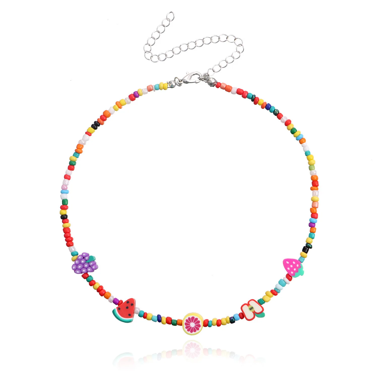 

Summer Ornaments Handmade Woven Multicolor Rice Beads Choker For Women Teen Girls Bohemia Colourful Seed Beaded Fruit Necklace