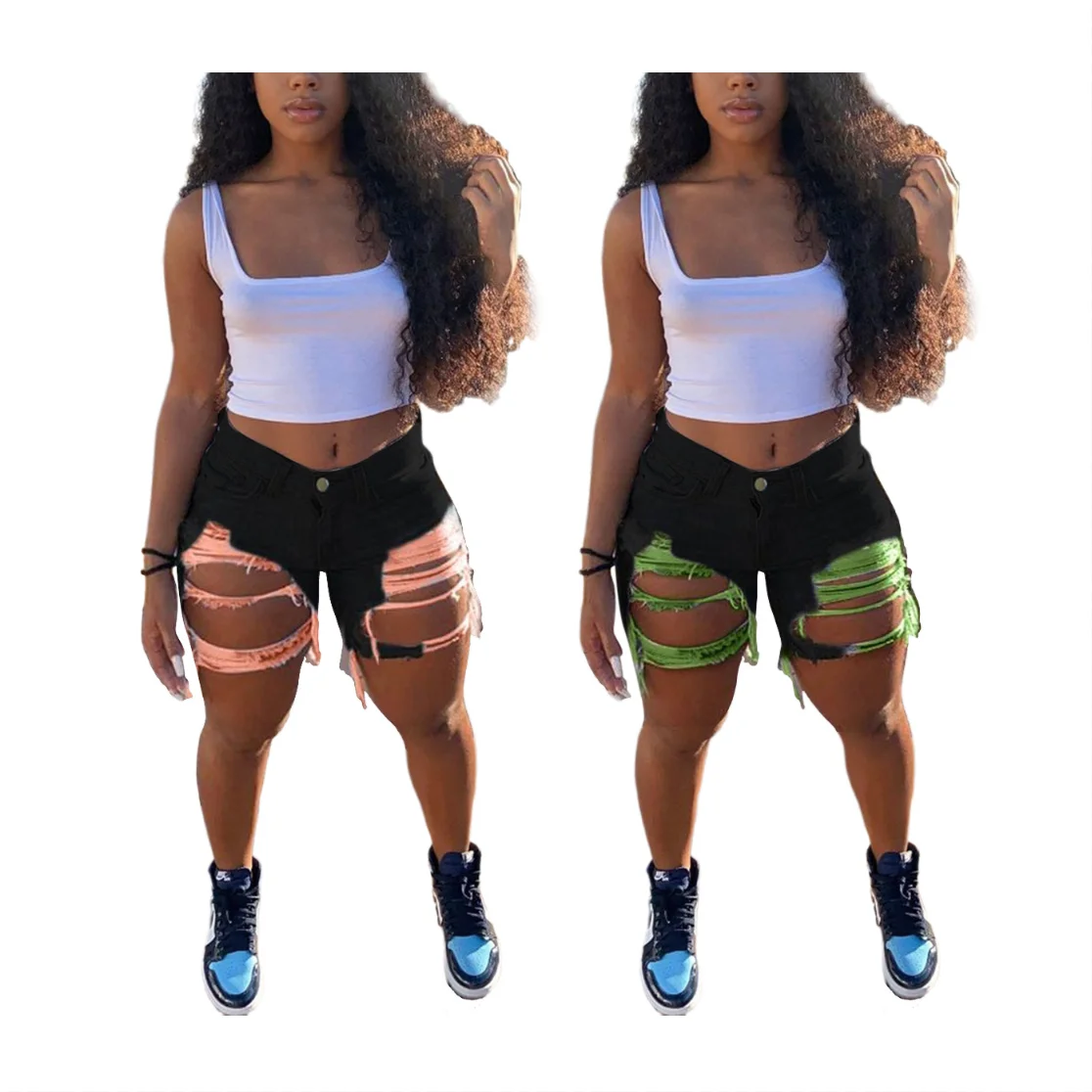 

2021 New Fashion Fit Fit Ripped Denim Shorts For Women High Waist Bodycon Lift Tight Cutout Jeans, Refer to photos or according to your requirements