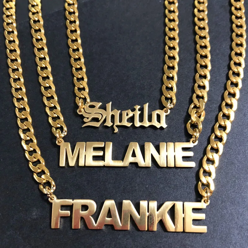 

18K Gold Plated Mens Hiphop Name Custom Necklace Personalized With Cuban Link Chain, As picture show