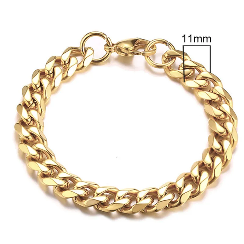 

Dr. Jewelry 3mm 5mm 7mm 9mm 11mm NK Stainless Steel 18K Gold Plated Cuban Link Chain for Men Bracelet, Picture shows