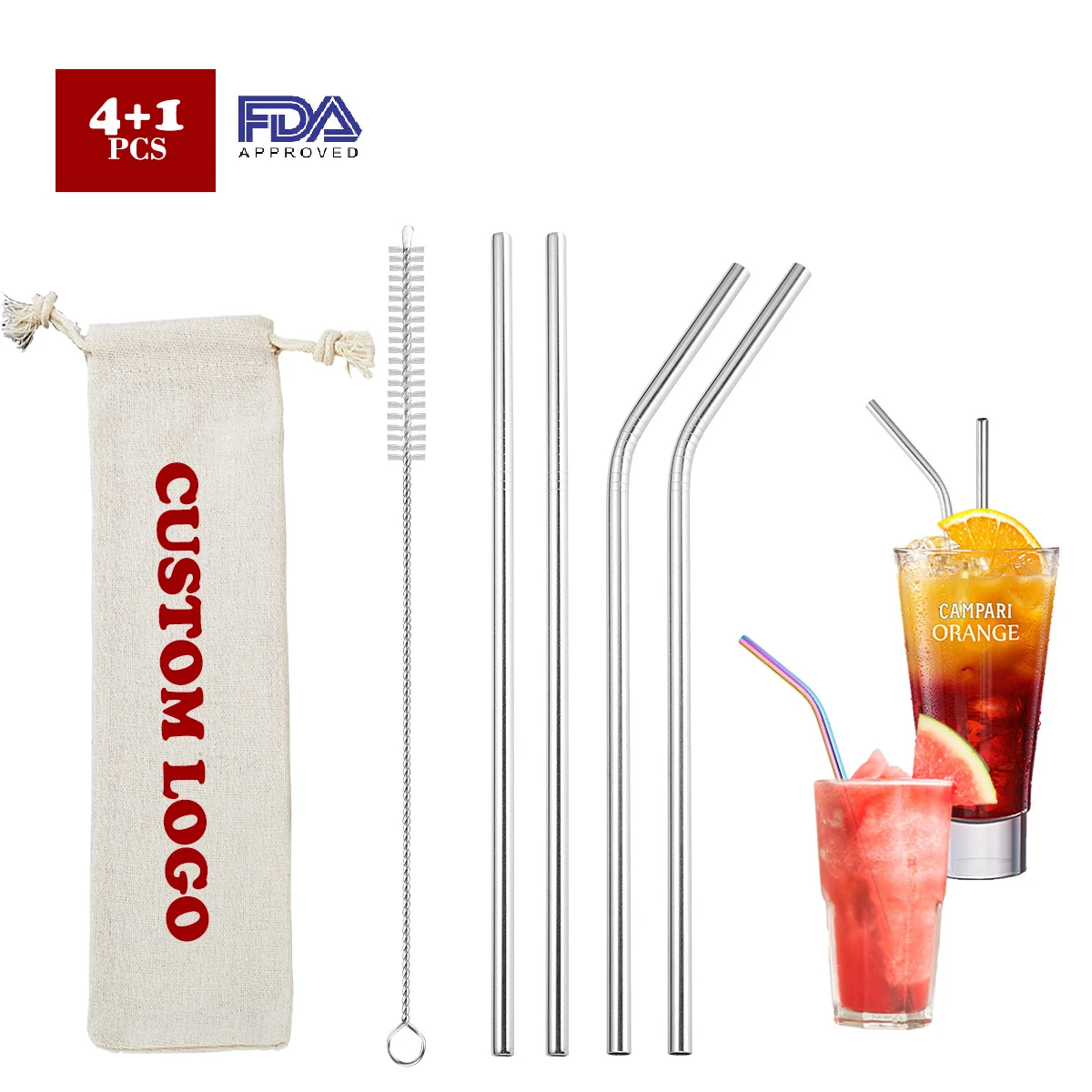 

Custom Logo Transparent A Kit Metal Stainless Steel Drinking Straws With Brush, Silver/gold/rose gold/black/purple/rainbow/blue