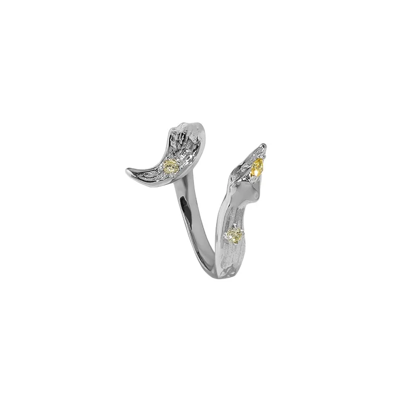 

925 Sterling Silver Snake Shape Platinum Plated Ring Open Ring For Women