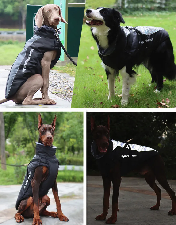 Wholesale Reflective Fur Collar Warm winter Dog Clothes Vest Windbreaker Pet Jacket Coat with Harness for Medium Large Dogs