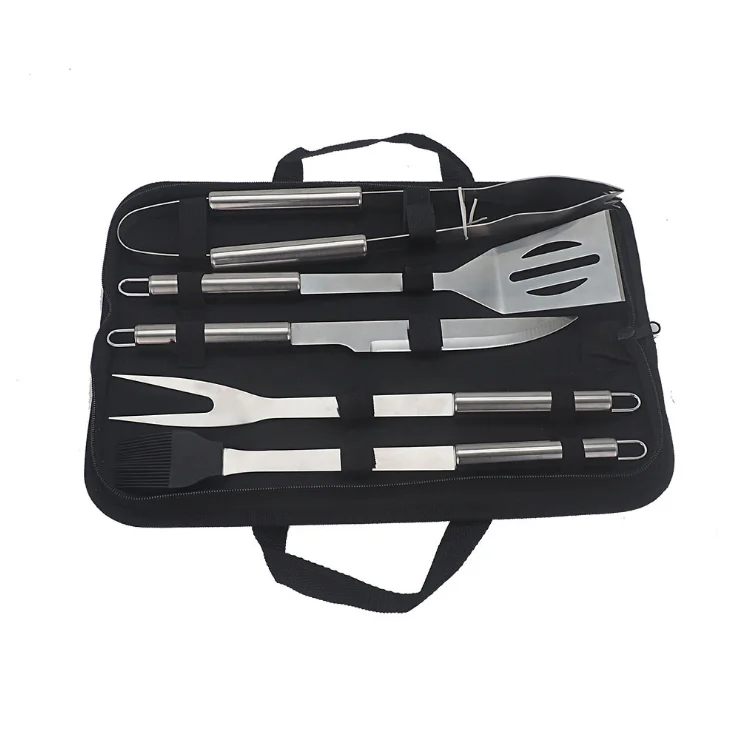 

Amazon Top 6PCS Barbecue Grill Set Cleaning Brush Private Label BBQ Tool Set Box Grill Tongs Portable Tools Kit, Customized