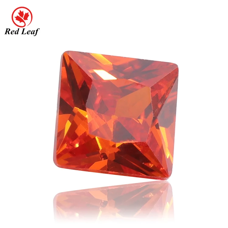 

Redleaf gems best quality cz stones 2*2mm-15*15mm orange red Square 5a Cubic Zirconia diamonds