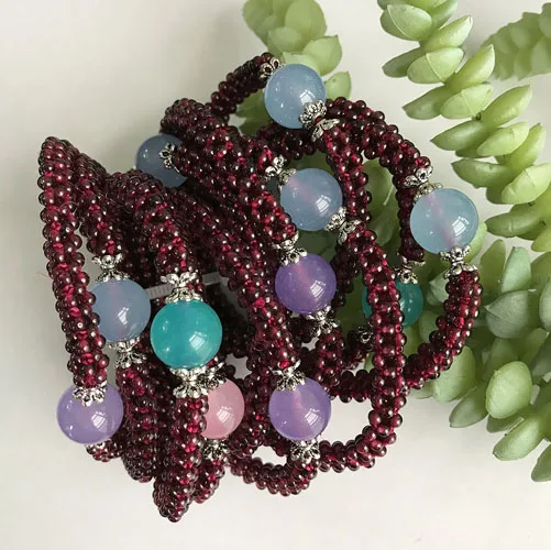 

Mother's day Elastic Force Gemstone Garnet Beads Charm Woman Bracelet, Purple