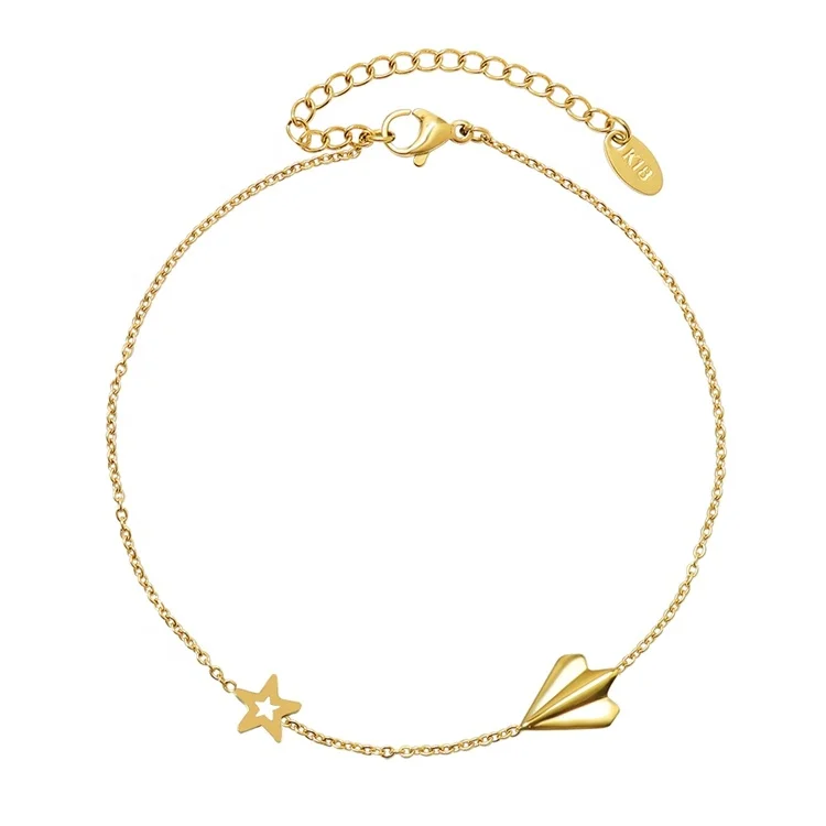 

Minimalist Basic Chain Bracelet 18K Gold Plated Anklet Cute Jewelry Airplane Star Design Anklets Stainless Steel Foot Jewelry, Gold/silver/rose gold
