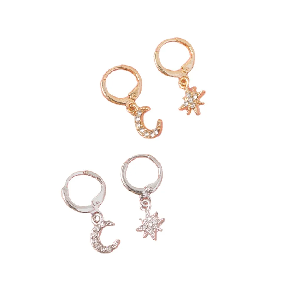 

Exquisite Micro Pave Shiny CZ Star Moon Clip On Earrings Real Gold Silver Plated Rhinestone Crystal Moon Star Earrings