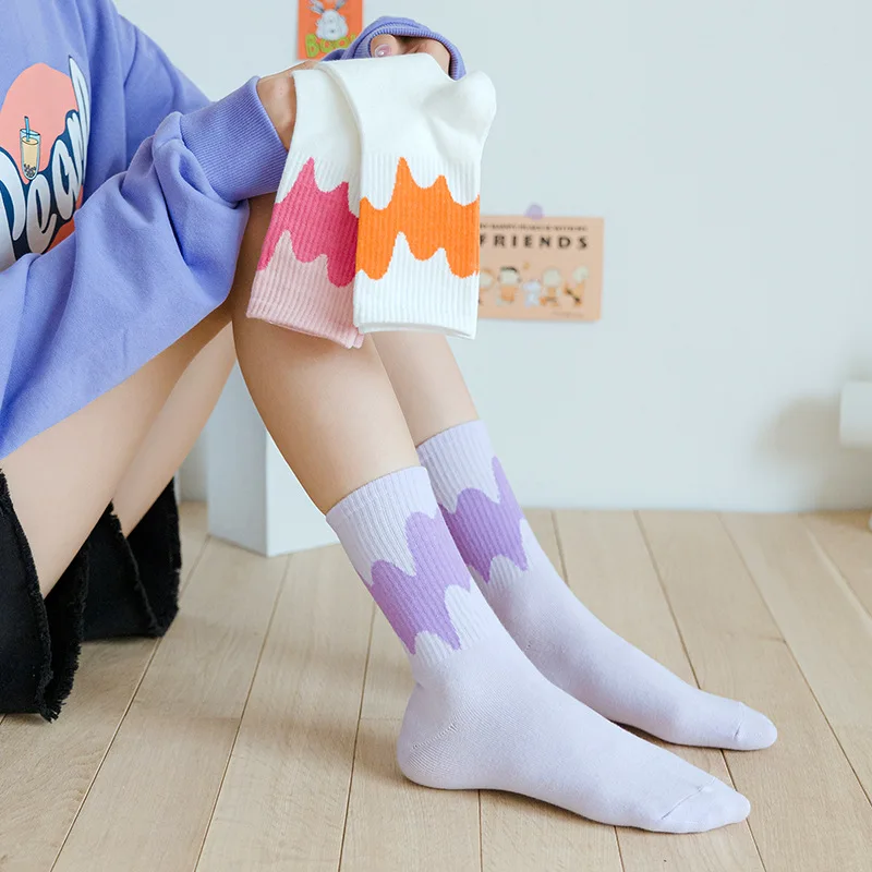 

Custom high quality breathable fashion crew cotton women designer socks, Multi color
