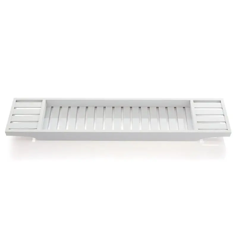 

Bathroom Shower Organizer Bamboo Bathtub Tray, Brown Bath Caddy, White