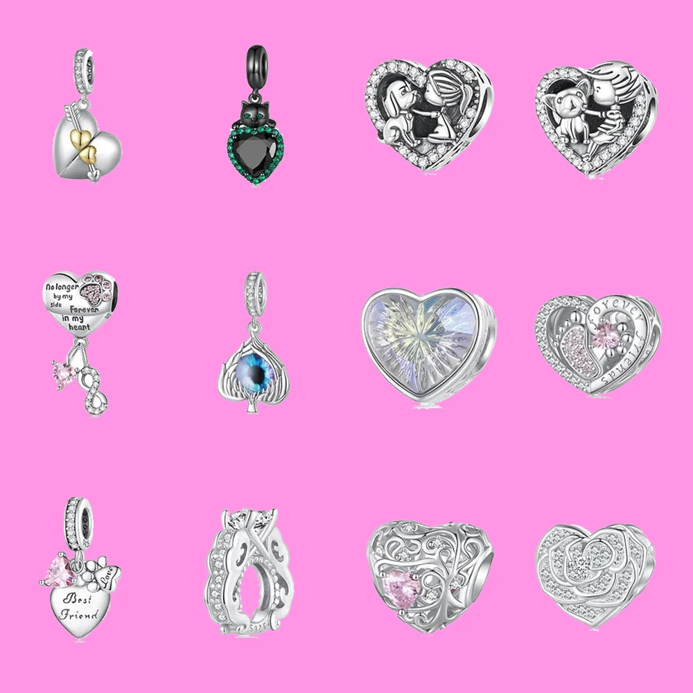 Jiang Yuan Popular Heart Charms 925 Sterling Silver Charm Pendant Beads Suitable for Bracelet Necklace DIY Fine Jewelry Gift