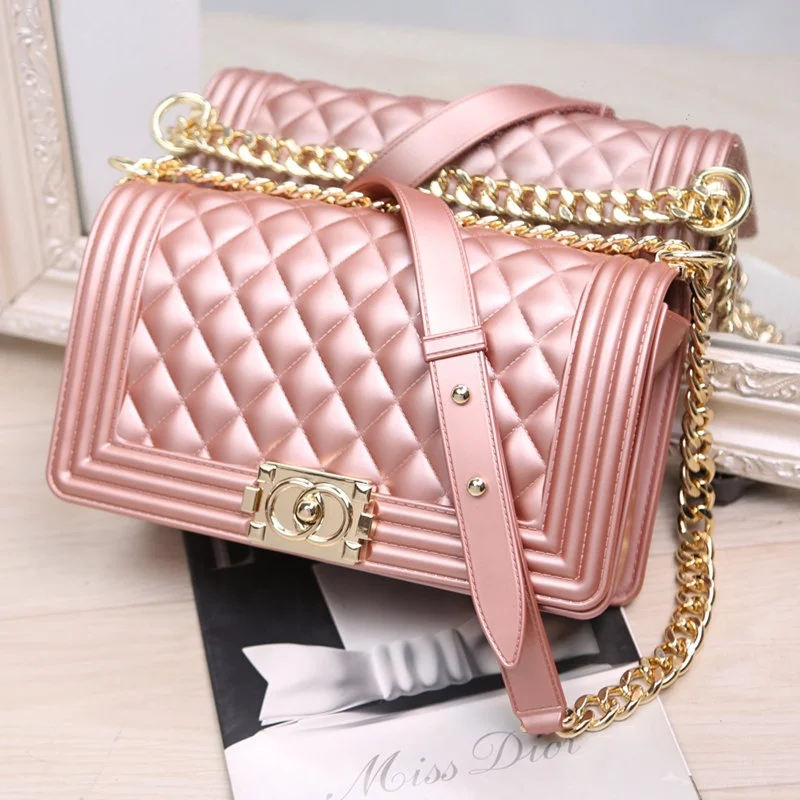 

Newest Girls Pink pvc jelly sling purses and handbags shoulder bag chain bucket bags women handbags fashion ladies bags handbags