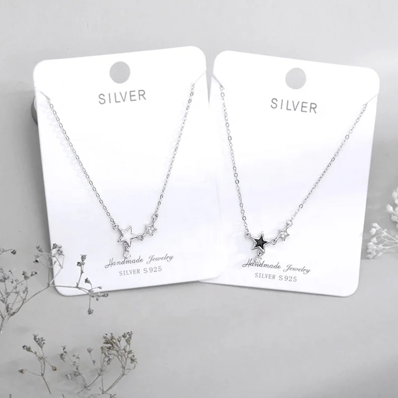 

Rhodium color 925 sterling silver tiny star with zircon Clavicular chain necklace for women