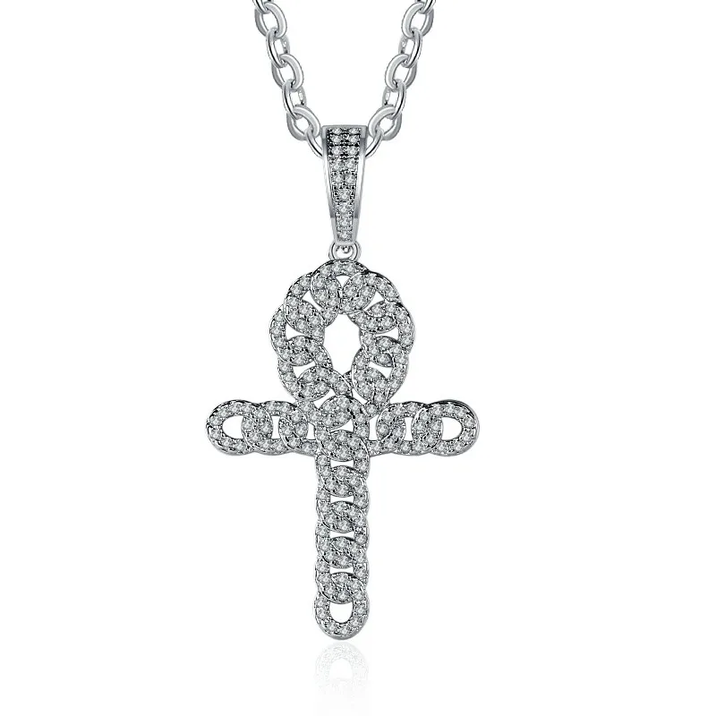 

Fashion Christian Cross Inlaid Shiny CZ Zircon Ice out Pendant Hip Hop Rapper Necklace Men and Women Jewelry, Silver color