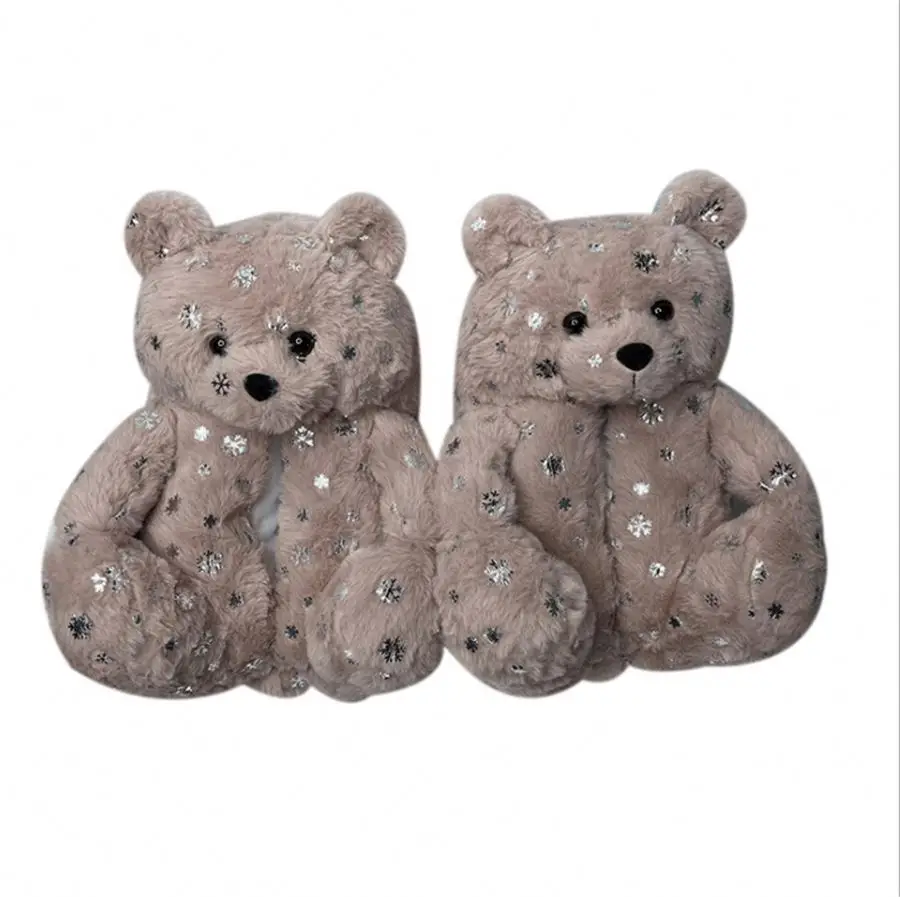 

New style winter teddy bear slippers warm slippers house plush teady bear slippers for women and girls, Picture