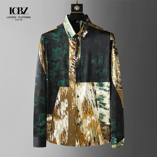 

Autumn Casual Custom Korean Printed Long Sleeve Plus Size Cotton Print Shirt For Men