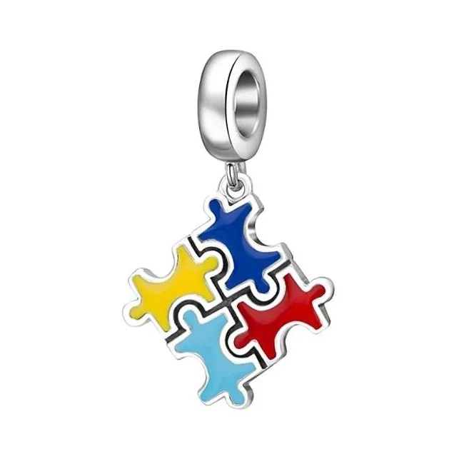 

Autism Awareness Charms Sterling Silver Colorful Puzzle Piece Charm Enamel Bead Pendant