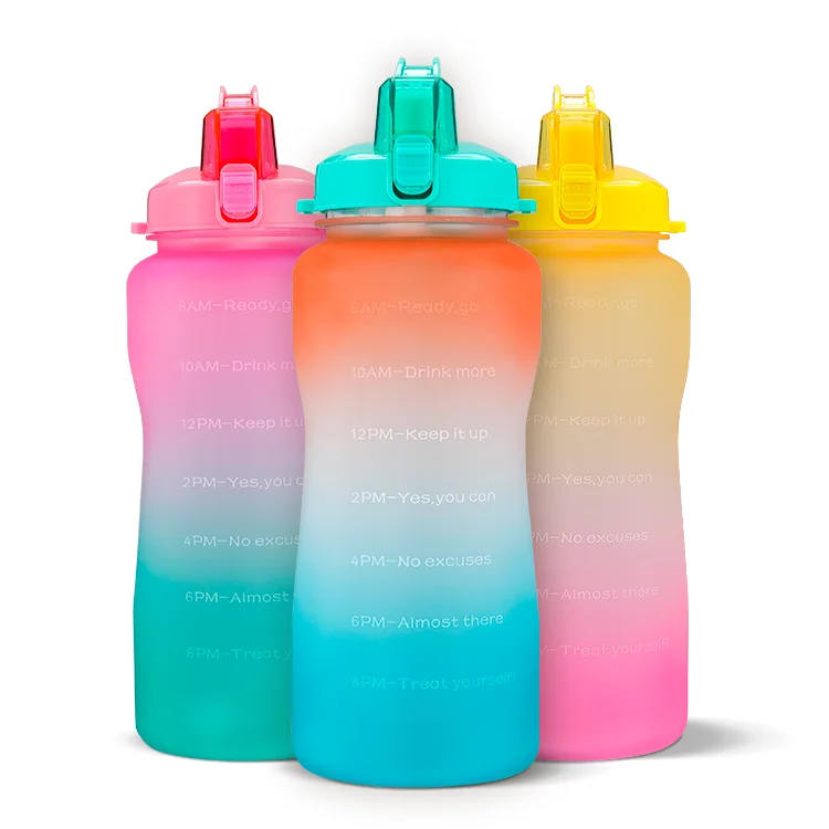 

E-commerce BPA Free Custom Logo half gallon PETG Plastic 2.2 Litre Water Bottle with Time Marker, Customized color
