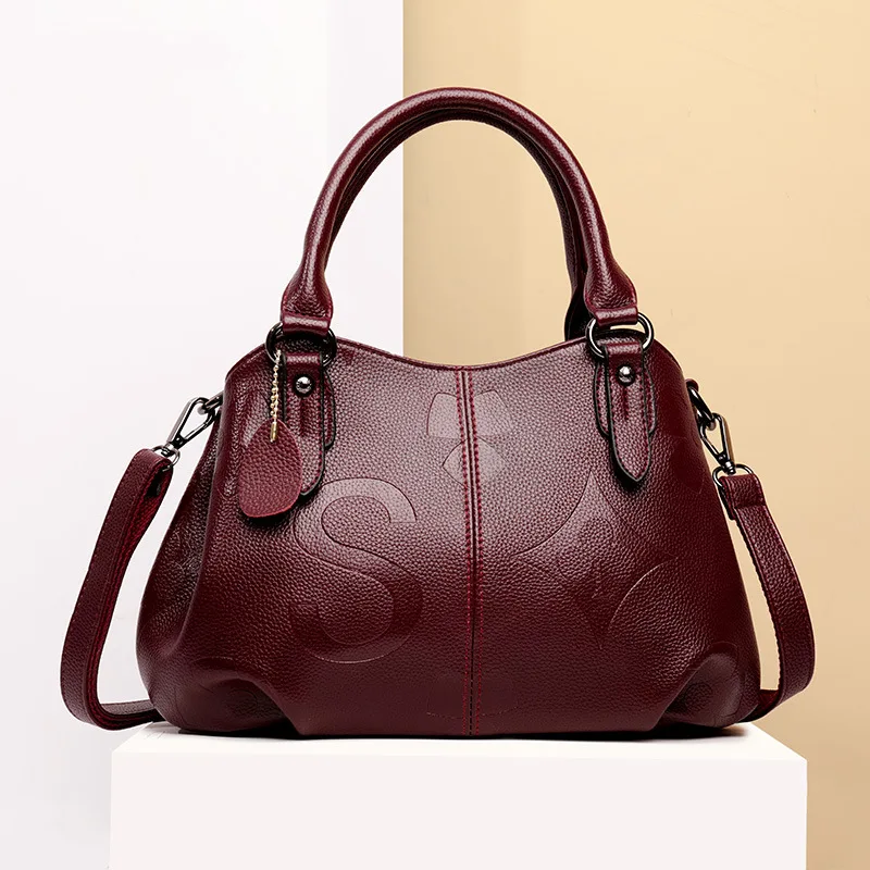 

Casual Women Solid Shoulder Bag Fashion Female Pu Portable Handbags High Quality Large capacity Tote Bags Sac A Main, Black,burgundy