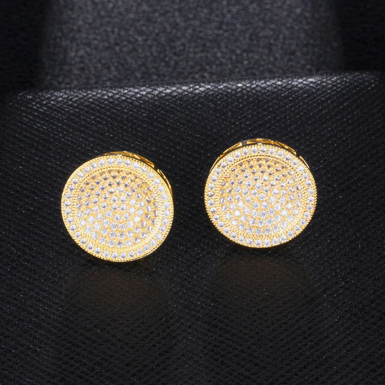 

OEM ODM Design CZ Iced Out 14k Gold Plated Hip Hop Mens Earrings