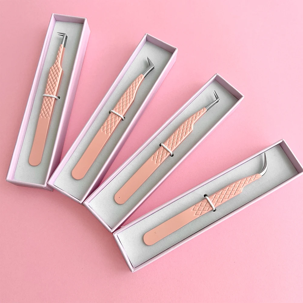 Stainless Steel Anti-Magnetic Rounded Tip Lash Tweezer Supplies Private Label Eyelash Extension Tweezers for Cosmetics
