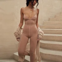 

European style sexy Deep v neck jumpsuit 2019 latest women sleeveless jumpsuit with long skinny pants