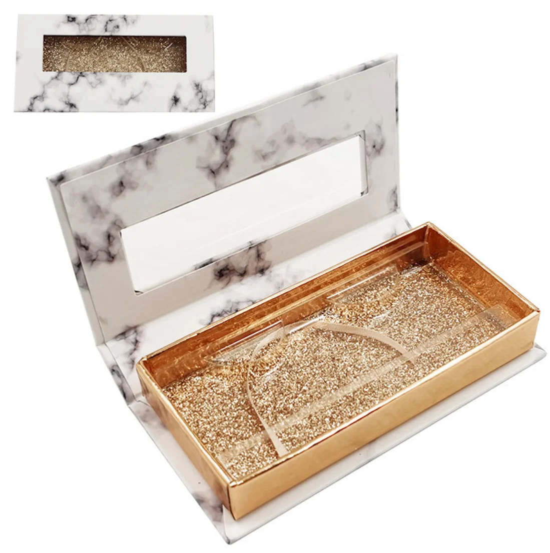 

white marble design square eyelash packaging box magnets, Custom