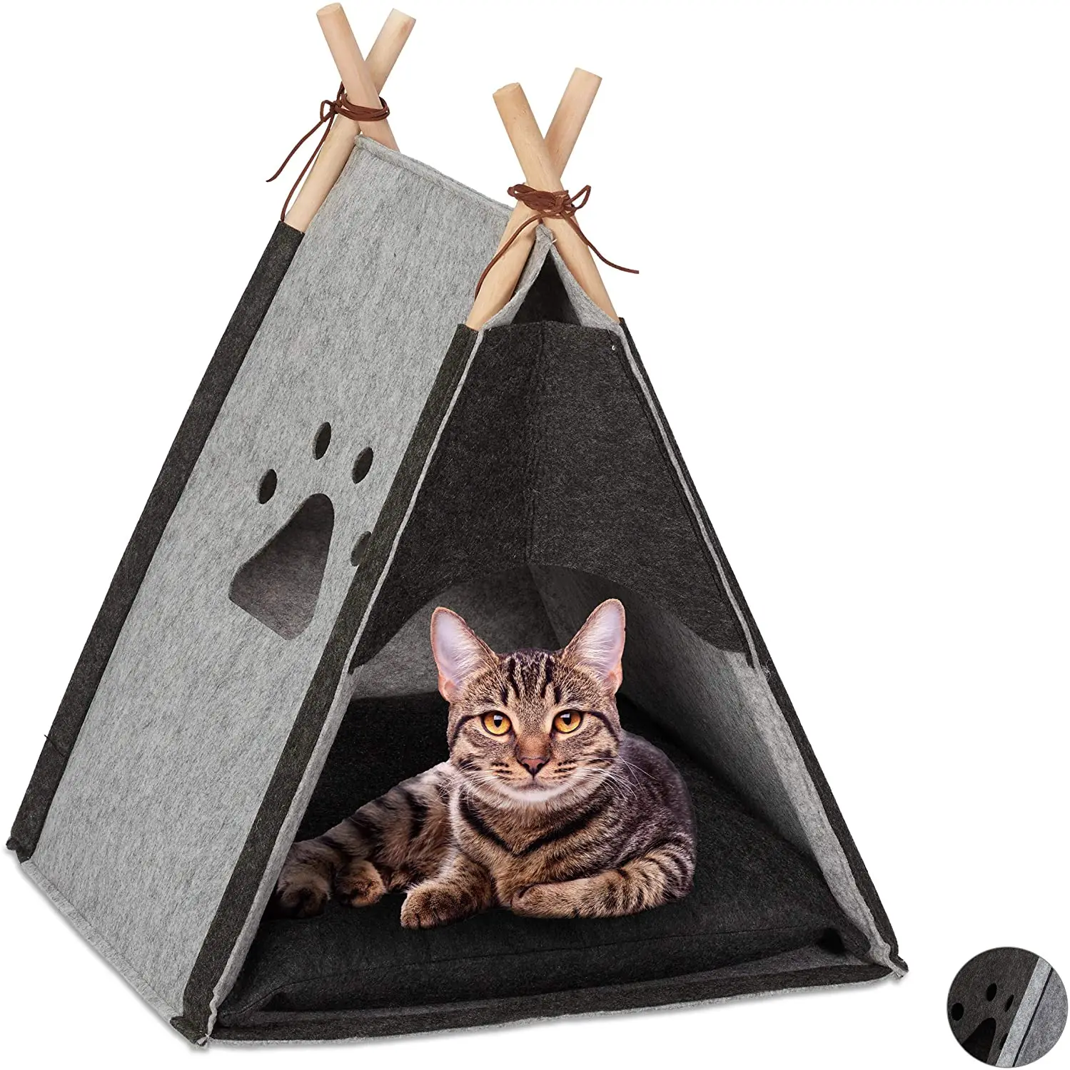 

Upin laser cat dog paw double grey color felt triangle cat house for cats made of felt, Green and custom