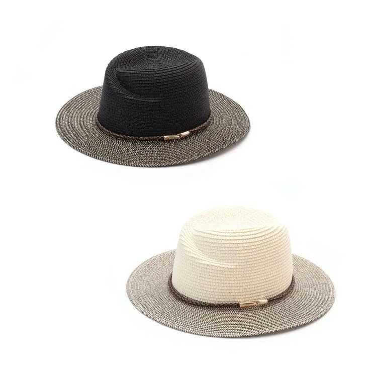 

High Quality Summer Brim Fedora Polyester Paper Straw Hat with Rope
