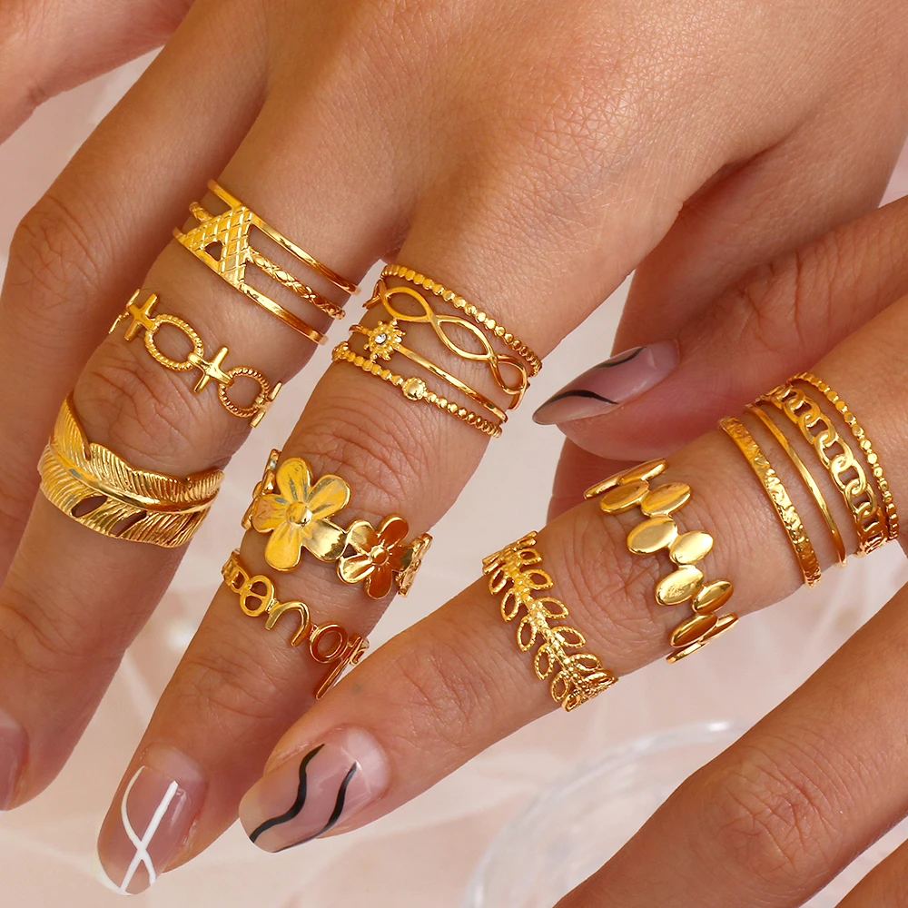 

Fashion Jewelry Adjustable Jewelry Stainless Steel Rings Gold Plated Multi layer Ring for Women