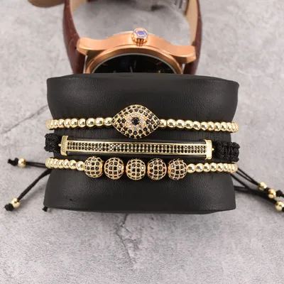 

Adjustable 18K Gold Plated CZ Beads Ball Devil Eyes Bracelet Cubic Zirconia Beads Evil Eyes Bracelet Set