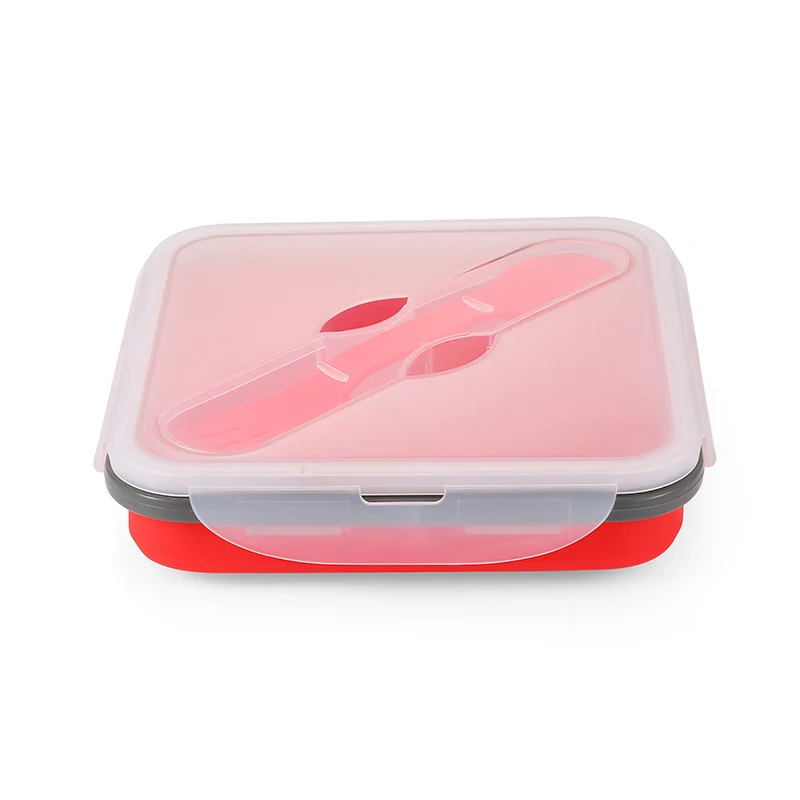 

Square Red Food Grade Eco Friendly Microwave Freezer Safe Leakproof Folding Collapsible Bento Food Container Silicone Lunch Box, As picture