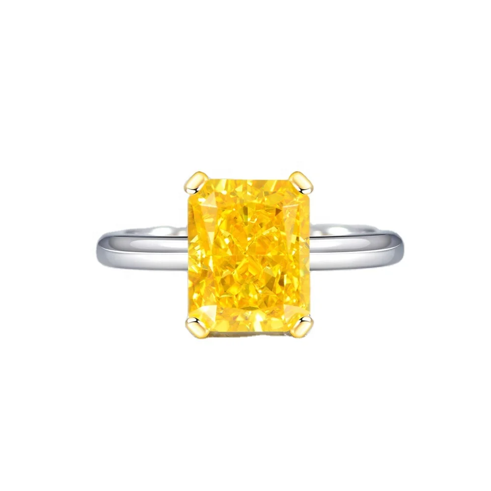 

2020 new s925 classic simulation yellow diamond ice flower cut 8*10 exquisite rectangular simple fashion street shooting