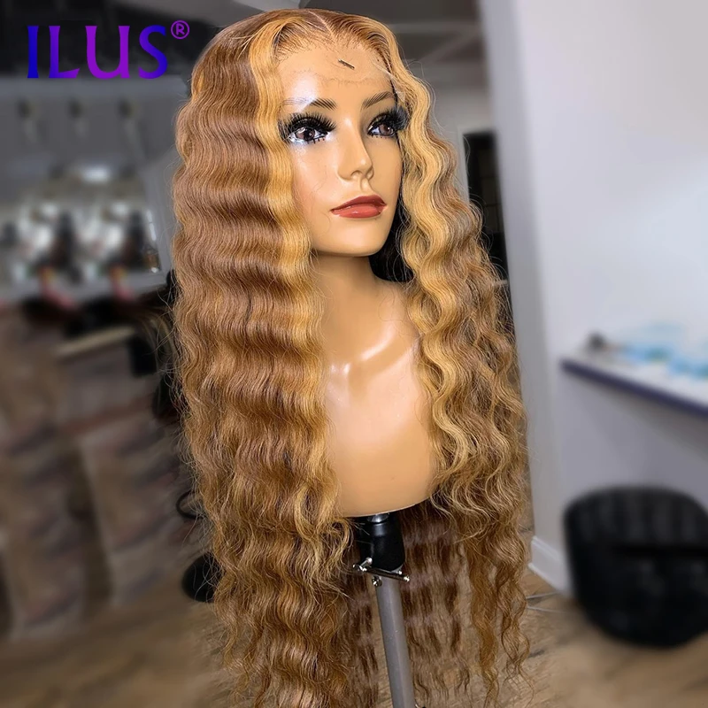 

Deep Wave Ombre Blonde Colored 360 Full Lace Front Human Hair Wigs For Black Women Brazilian HD Transparent Lace Human Hair Wigs