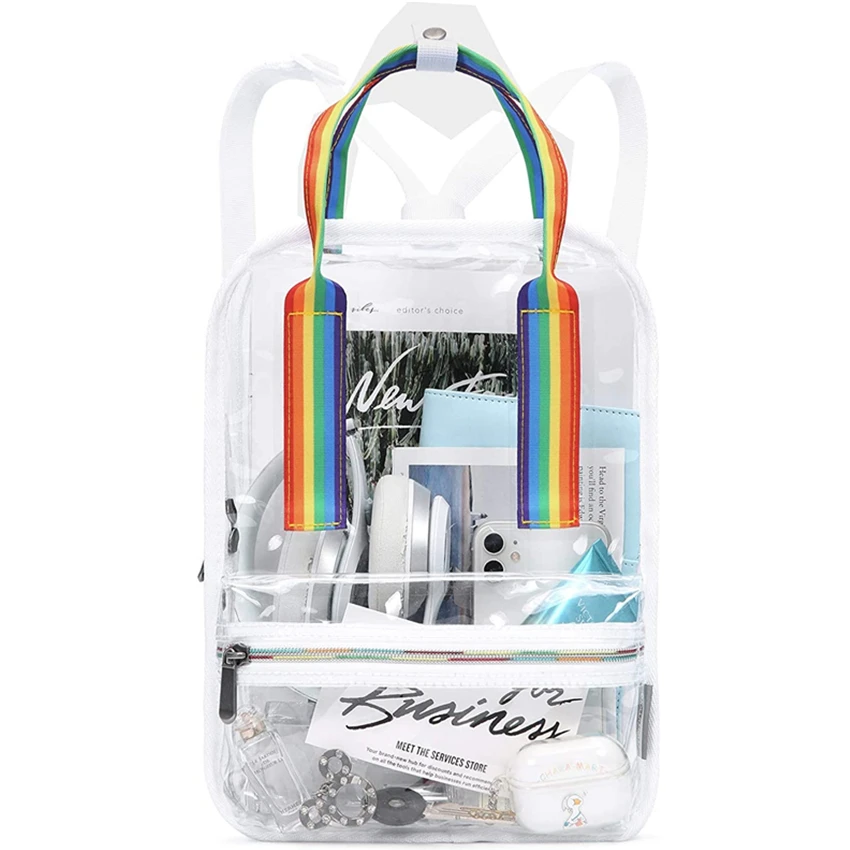 

Mini White Rainbow Clear Backpack Durable See Through bags, Transparent