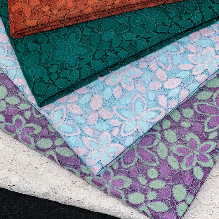 

High Quality Guipure Colorful Flower Lace Fabric For Dress, Accept customized color