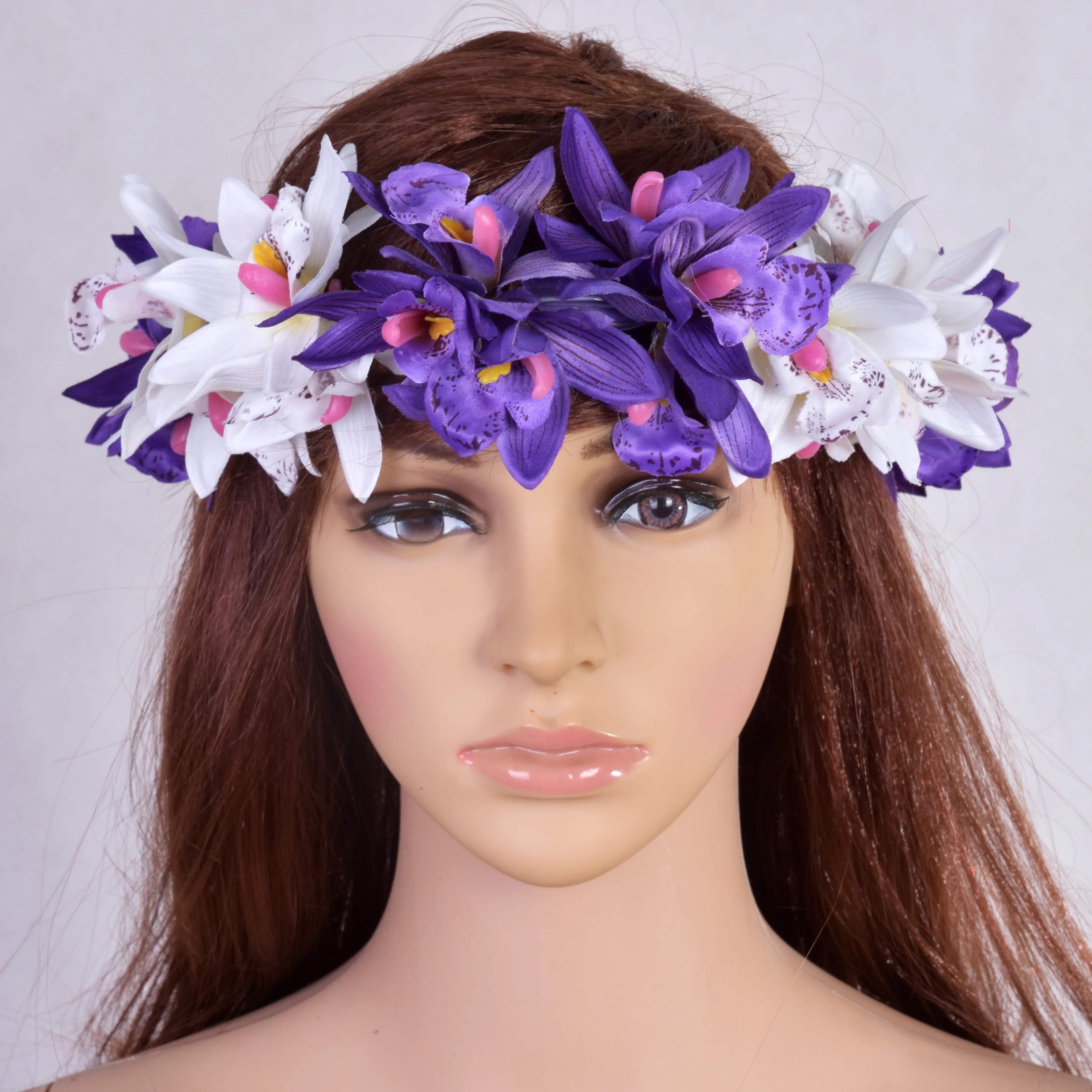 

Factory Supplier HL00053B-1 5Color  Artificial Silk Orchid Flower Elastic Headband Hawaii Dance Party Women Head Accessories, Multi colors