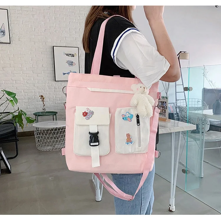 

2021 Simple zipper multicolor pocket inside canvas tote bag shopping, 5 colors