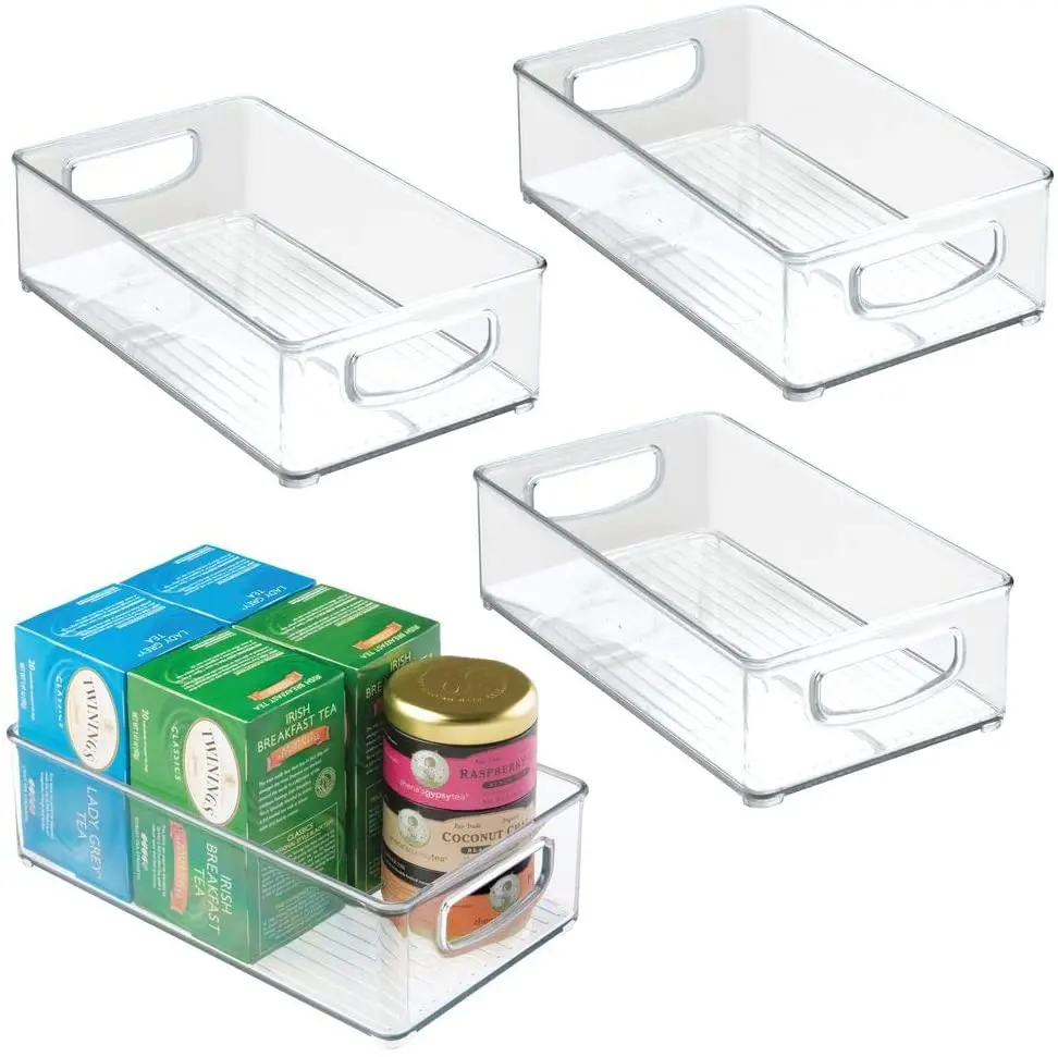 

4 Pack Fridge Bins Freezer Bins Refrigerator Organizer Stackable Food Storage Containers BPA Free Drawer Organizers, Clear