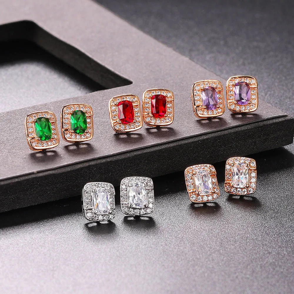 

Big Stone Diamond Fashion Birthstone Square Earrings Women for Gifts Stud Earrings Wholesale