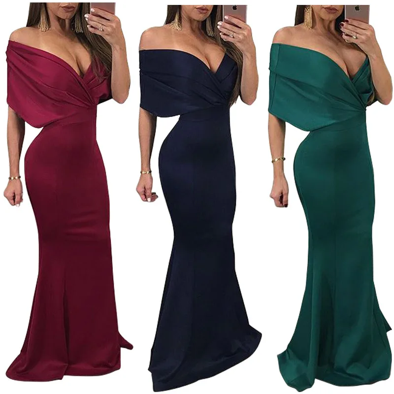 

LL0152 Sexy off-the-shoulder fishtail dress, Red\blue\green